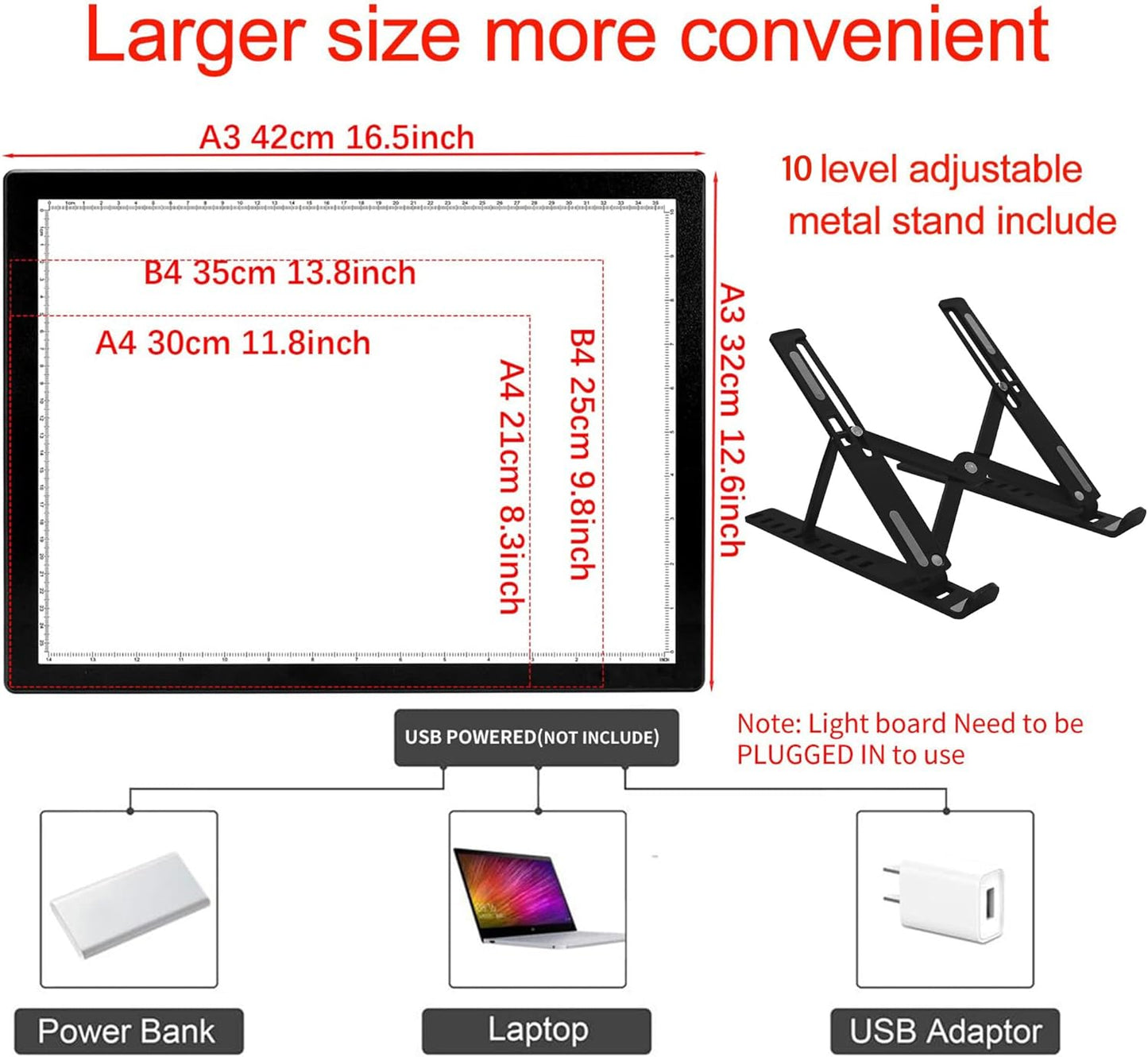 A2 Light Pad 26"x19", 10000+ LUX High Brightness, 3 Colors & 10-Level/Stepless Dimming,Light Board Extra Large with UL Adapter for Diamond Painting, Drawing, Tracing, Sketching-Aluminum Frame