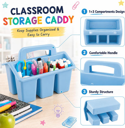 gisgfim 8 Pack Classroom Caddy Storage Basket with Handle 4 Compartment Storage Caddy Plastic Arts Crafts Caddies Protable Classroom Craft Caddies for Kids Schools Art Craft Supplies(Pastel)