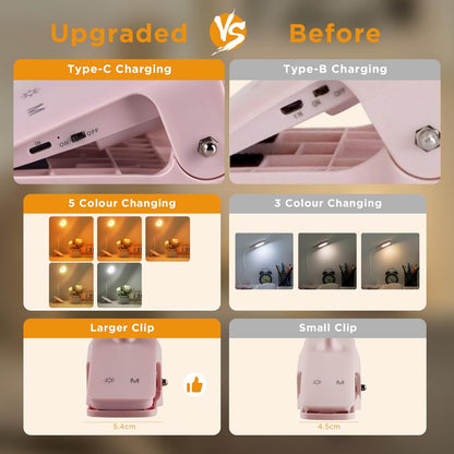 Akynite Desk Lamp LED Clip on Light, 5 Modes 5 Brightness Dimmable Clamp Light, Rechargeable Battery Flexible Clip on Reading Lamp for Bed Headboard Bunk Bed at Night for Kids (Black)