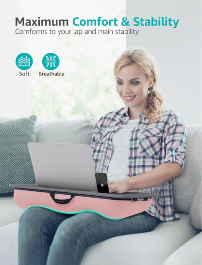 Lap Desk, Portable Laptop Stand with Washable Cushion, Fits up to 17 inch Laptop, with Device Ledge and Phone Holder, Use on Bed,Couch, Sofa, Floor, Home Office– ISTUDYNITURE (Large, Black)