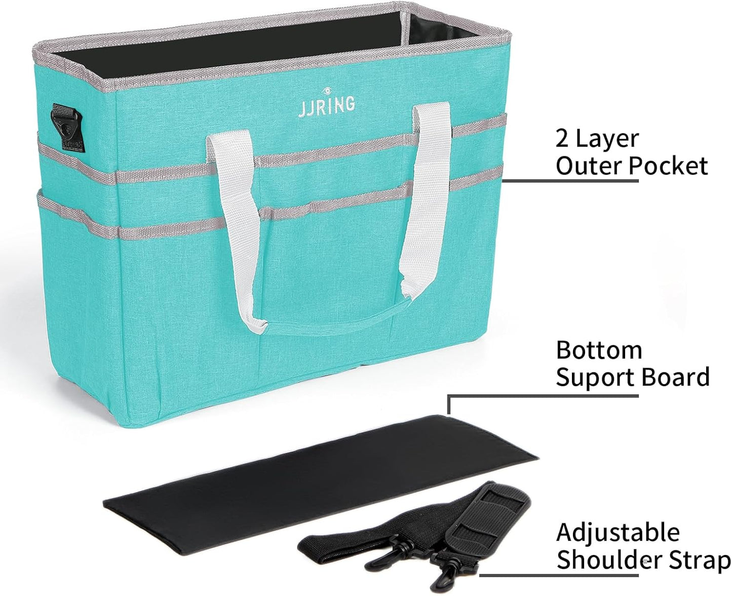 JJRING Craft Organizer Tote Bag for Art Storage, Caddy with Multiple Pockets, Bluish Green Sewing Bag for Scrapbooking, School, Medical, and Office Supplies
