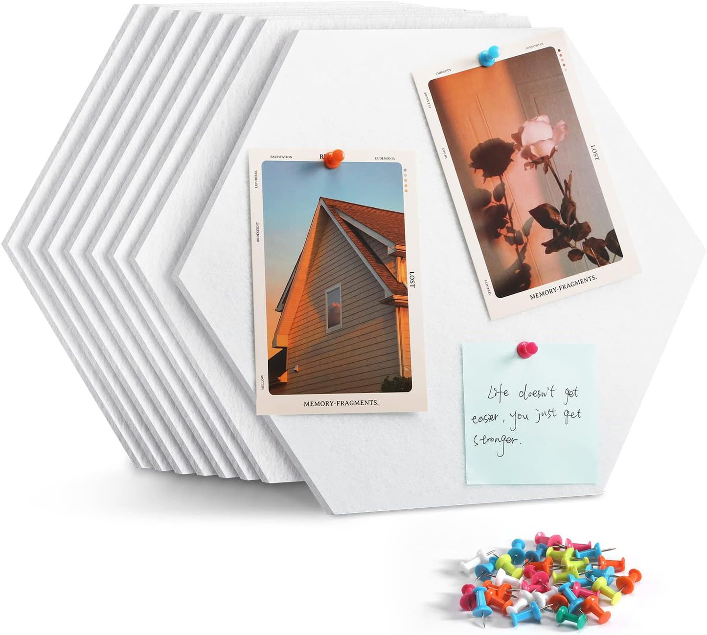 8 Pack Hexagon Felt Bulletin Board Tiles - 12" Large Thick Pin Board for Walls with 30 Push Pins, DIY Boards for Office Home School Decor, Aesthetic Hex Cork Board Alternative