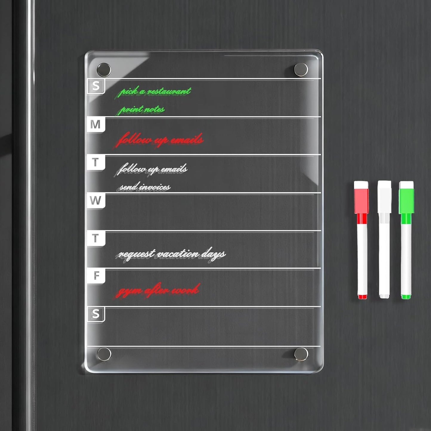 Magnetic Dry Erase Weekly Planner Board for Fridge, 12 X 8 inch Acrylic Calendar Whiteboard with 3 Markers