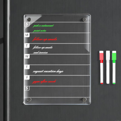 Magnetic Dry Erase Weekly Planner Board for Fridge, 12 X 8 inch Acrylic Calendar Whiteboard with 3 Markers