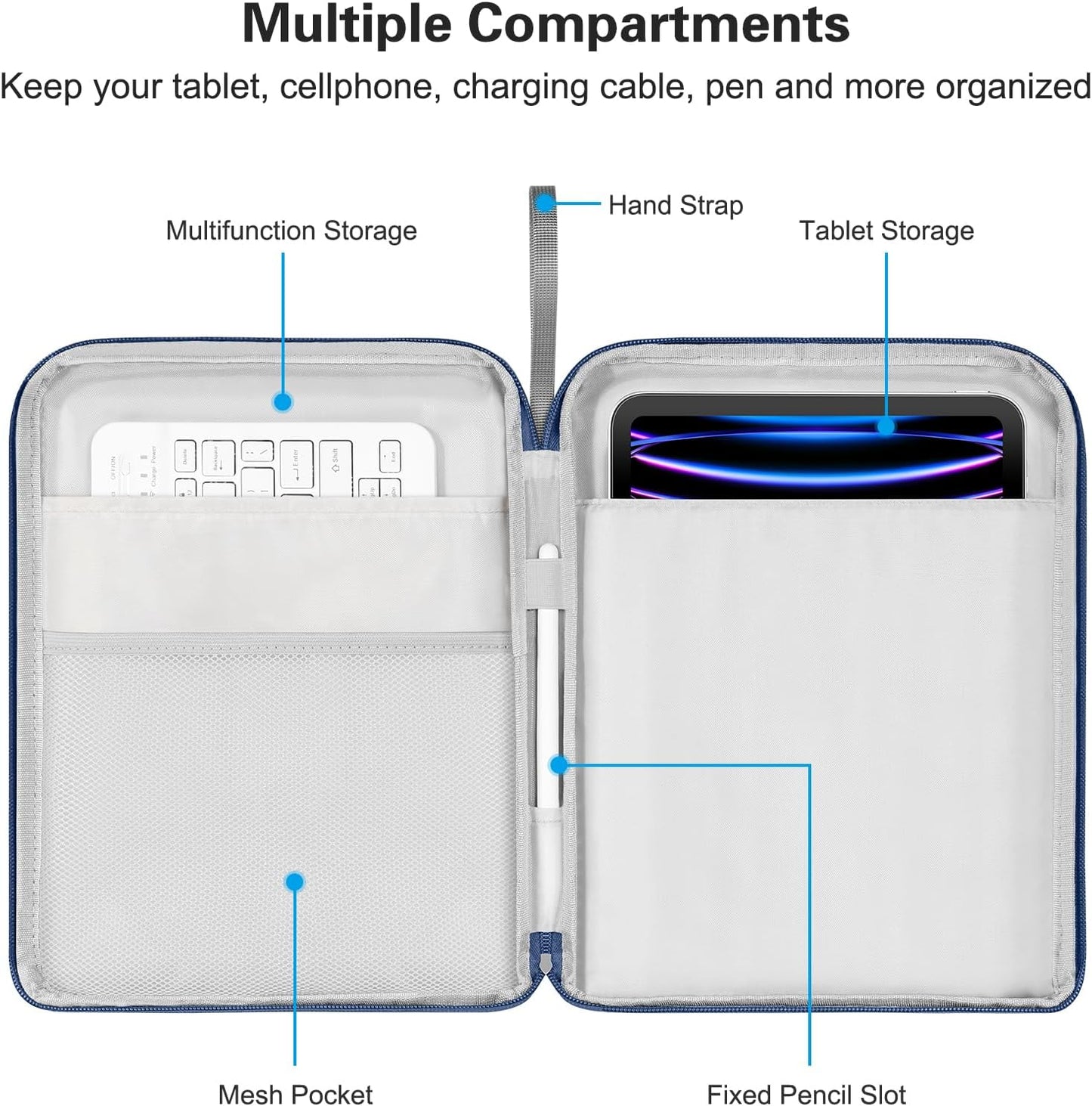 DTTO 9-11 Inch Tablet Sleeve with Handle for iPad 11-inch A16 / Air 11-inch M3 M2, iPad 10th Gen 10.9", iPad 9/8/7th Gen 10.2", iPad Air 5/4th Gen 10.9", iPad Pro 11, Galaxy Tab A9+, Blue
