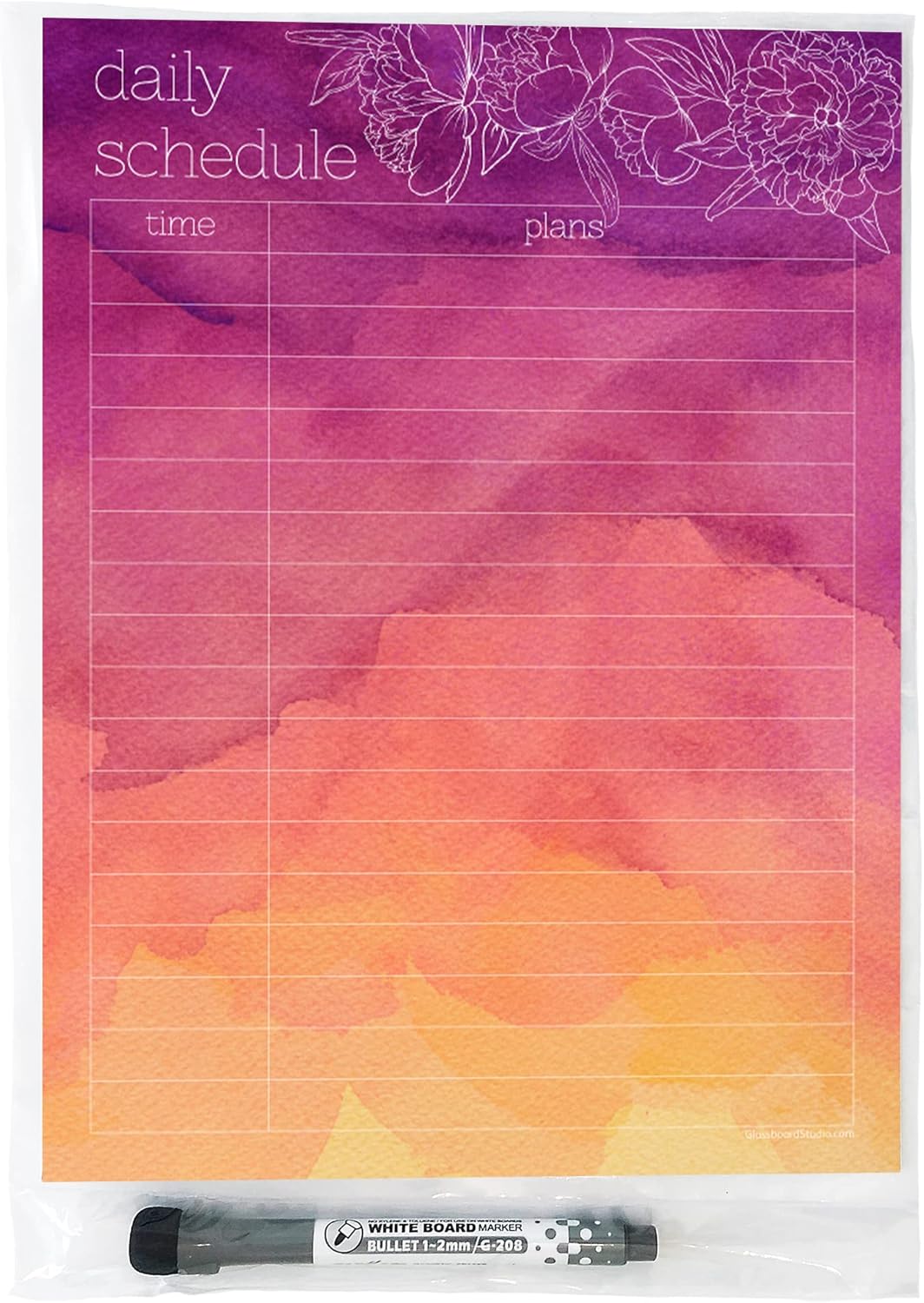 Dry Erase Daily Schedule Planner Sticker Decal by Glassboard Studio | Removable & Reusable | Magnetic Fine-Tip Marker Included (9 x 12 inches, White)