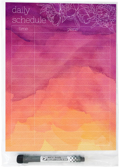 Dry Erase Daily Schedule Planner Sticker Decal by Glassboard Studio | Removable & Reusable | Magnetic Fine-Tip Marker Included (9 x 12 inches, White)