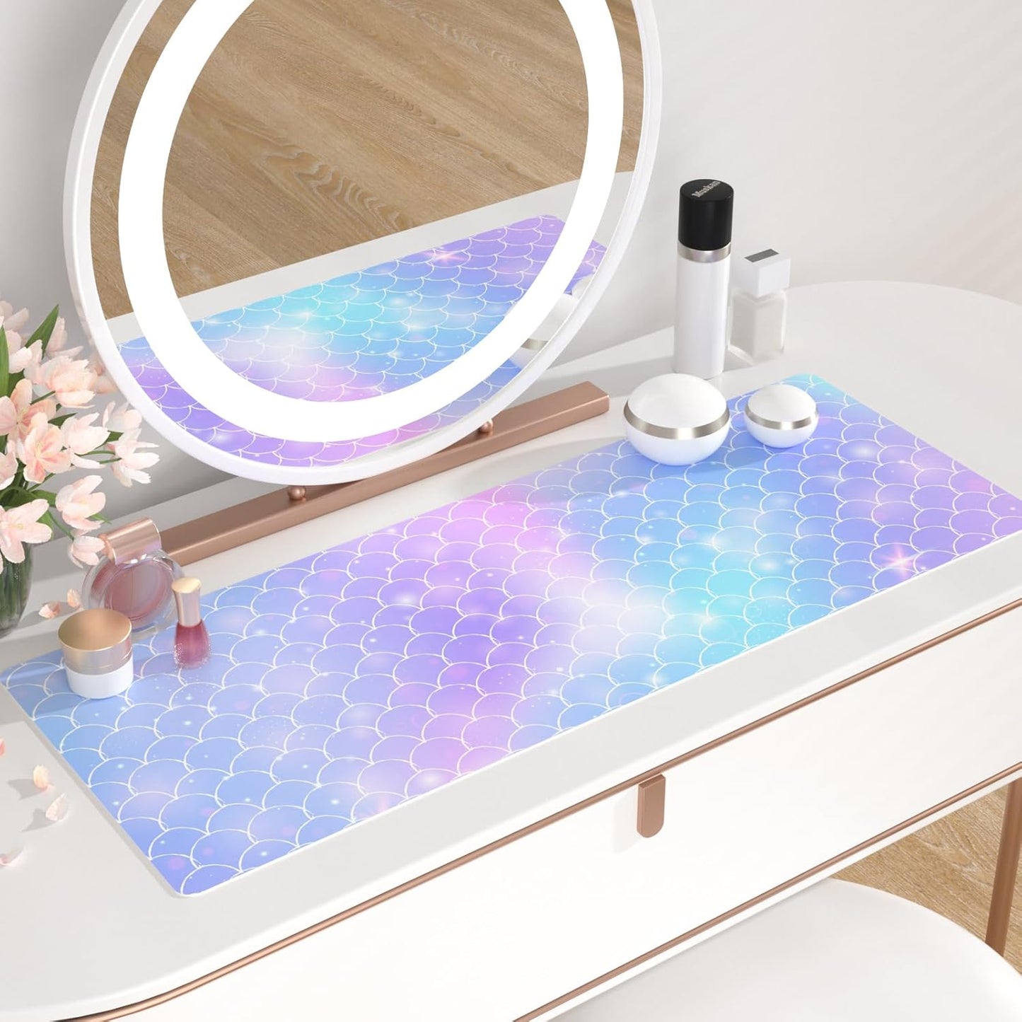 QIYI Large Mouse Pad, Cute Pink Desk Mat for Desktop, Women Girls PU Leather Desk Pad Waterproof Gaming Mousepad, Rose Gold Marble Computer Protector Writing Pad for School Office Home 31.5" x 15.7"