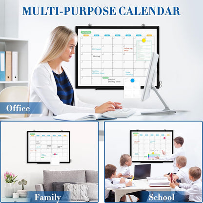 WALGLASS Weekly Dry Erase Calendar Whiteboard for Wall, 24" x 18" Double-Sided Weekly Planner White Board with Notes, Daily Tracker, Aluminum Framed Hanging & Wall Mount for Home, Office, School