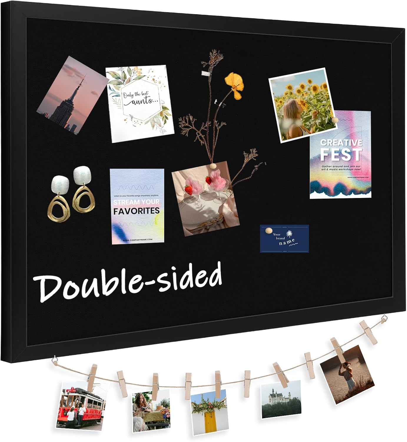 DOLLAR BOSS Bulletin Boards with Linen 1-Pack 16''X 12'' Double-Sided Cork Board for Walls Wood Framed Bulletin Boards, Small Pin Board for Home Kitchen Office Decorative Hanging 10 Pushpins