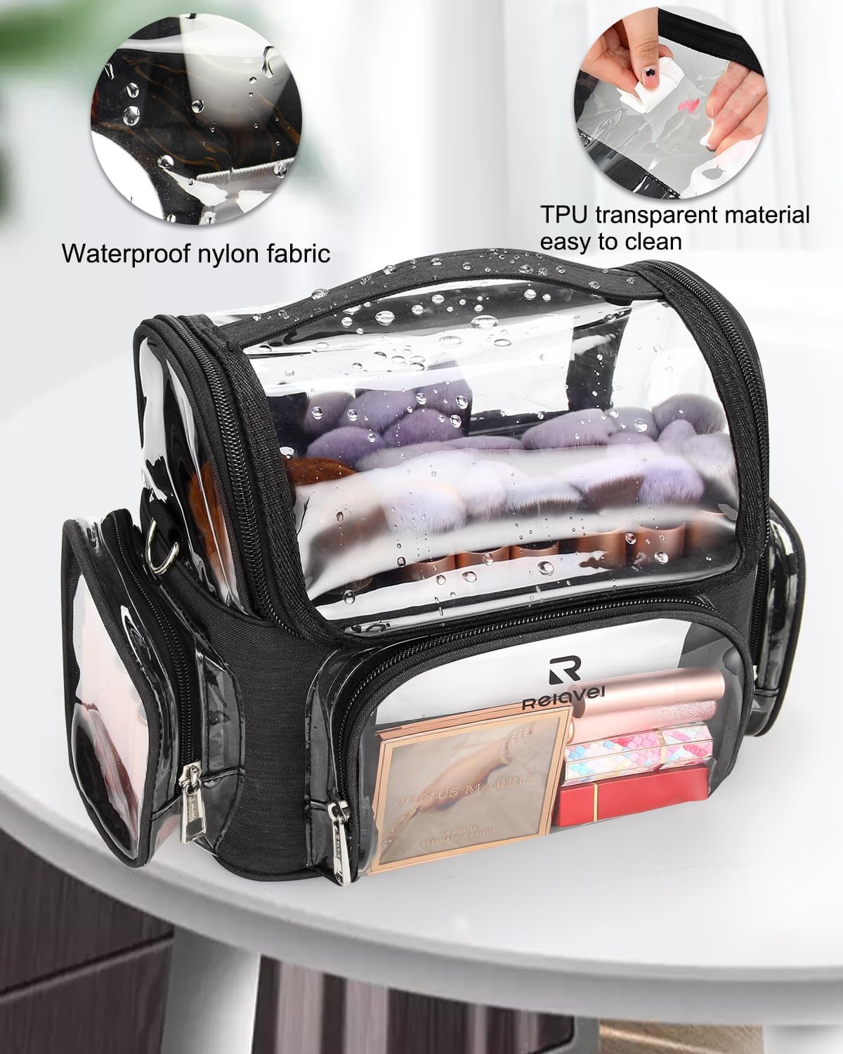Makeup Brush Bag, Makeup Brush Holder Travel Stand-up Makeup Cup Large Makeup Brush Organizer Case Professional Cosmetic Bag Artist Storage Bag with Adjustable Divider (Large, Black)
