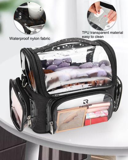 Makeup Brush Bag, Makeup Brush Holder Travel Stand-up Makeup Cup Large Makeup Brush Organizer Case Professional Cosmetic Bag Artist Storage Bag with Adjustable Divider (Large, Black)