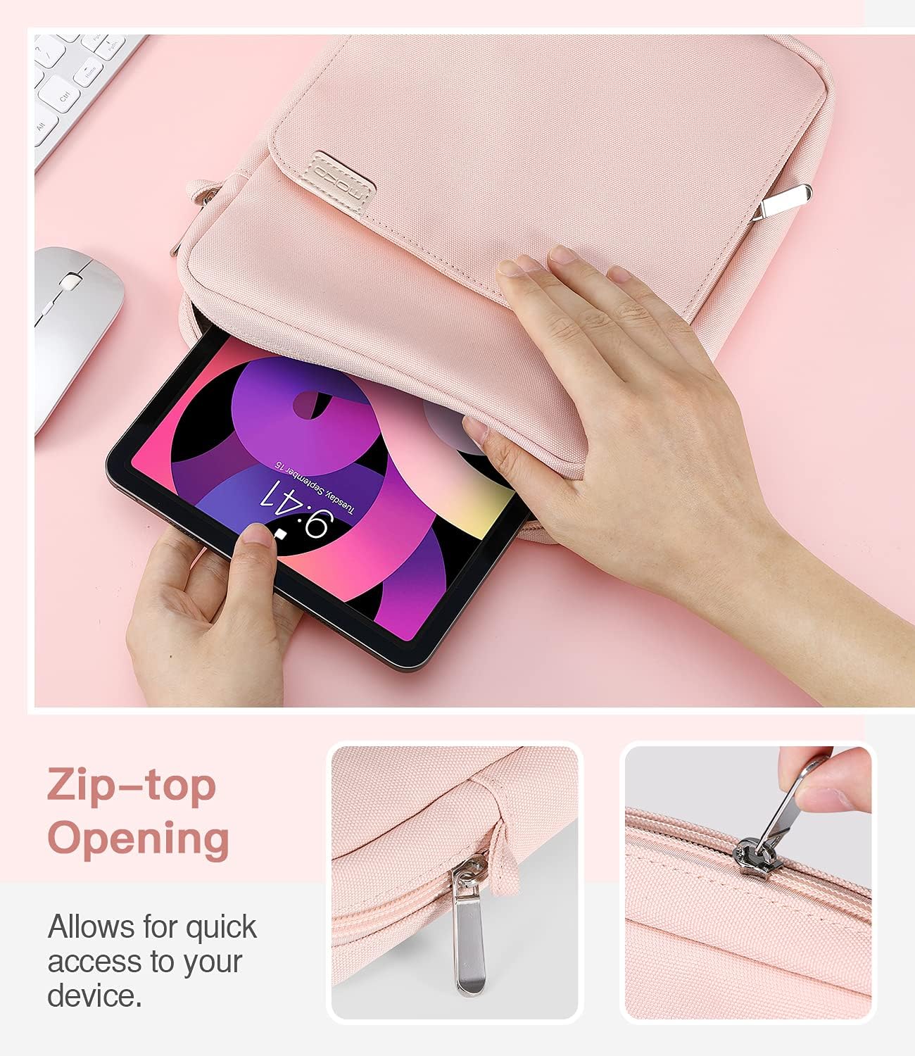 MoKo 13 Inch Tablet Sleeve Bag, Fits with 13 Inch New iPad Pro M5 & Air M4/M3, iPad Pro 12.9 M2&M1,Surface Laptop Go 12.4,Galaxy Tab S8+/S9+ 12.4,Handle Carrying Case with Shoulder Strap,Black &Gray