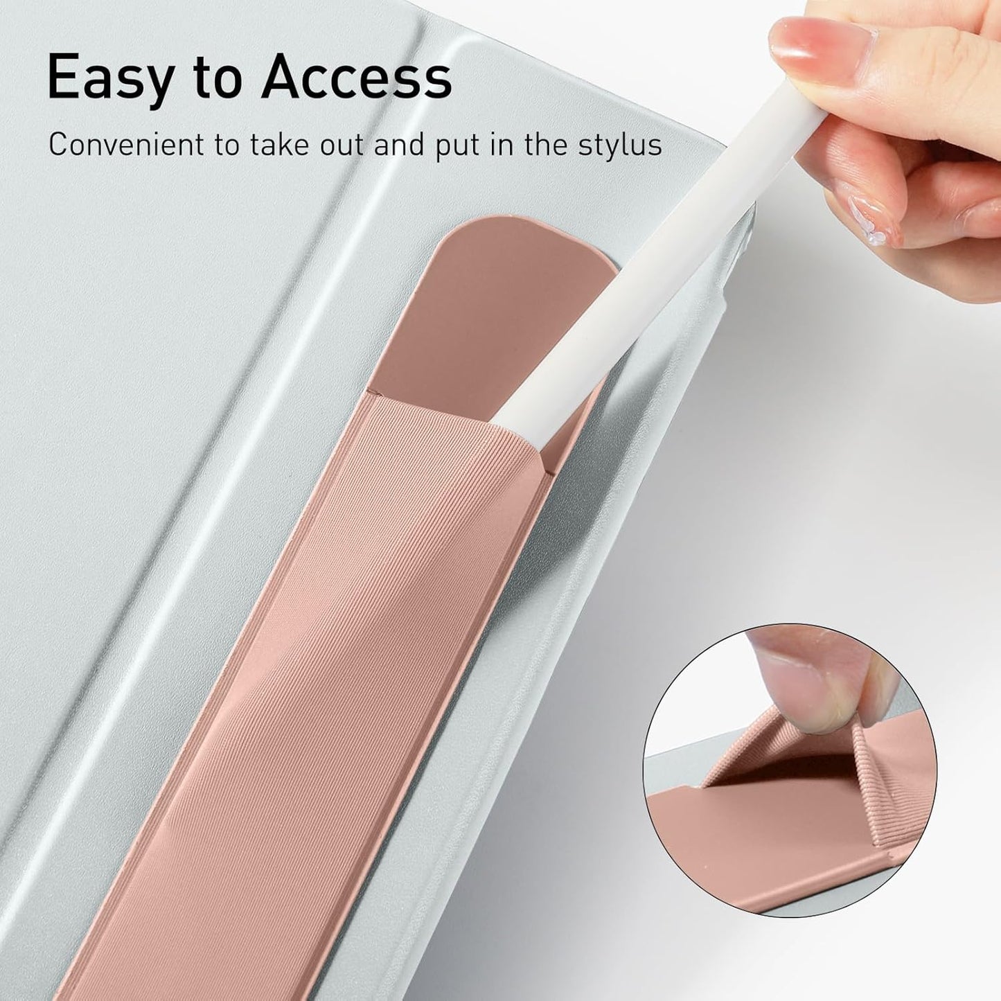 DTTO Pencil Holder for Apple Pencil 2nd & 1st Generation Case, New Apple Pencil Pro & USB-C Sleeve, Ultra-Thin Elastic Stylus Protective Pouch with Adhesive Attached to iPad, Pink Gold
