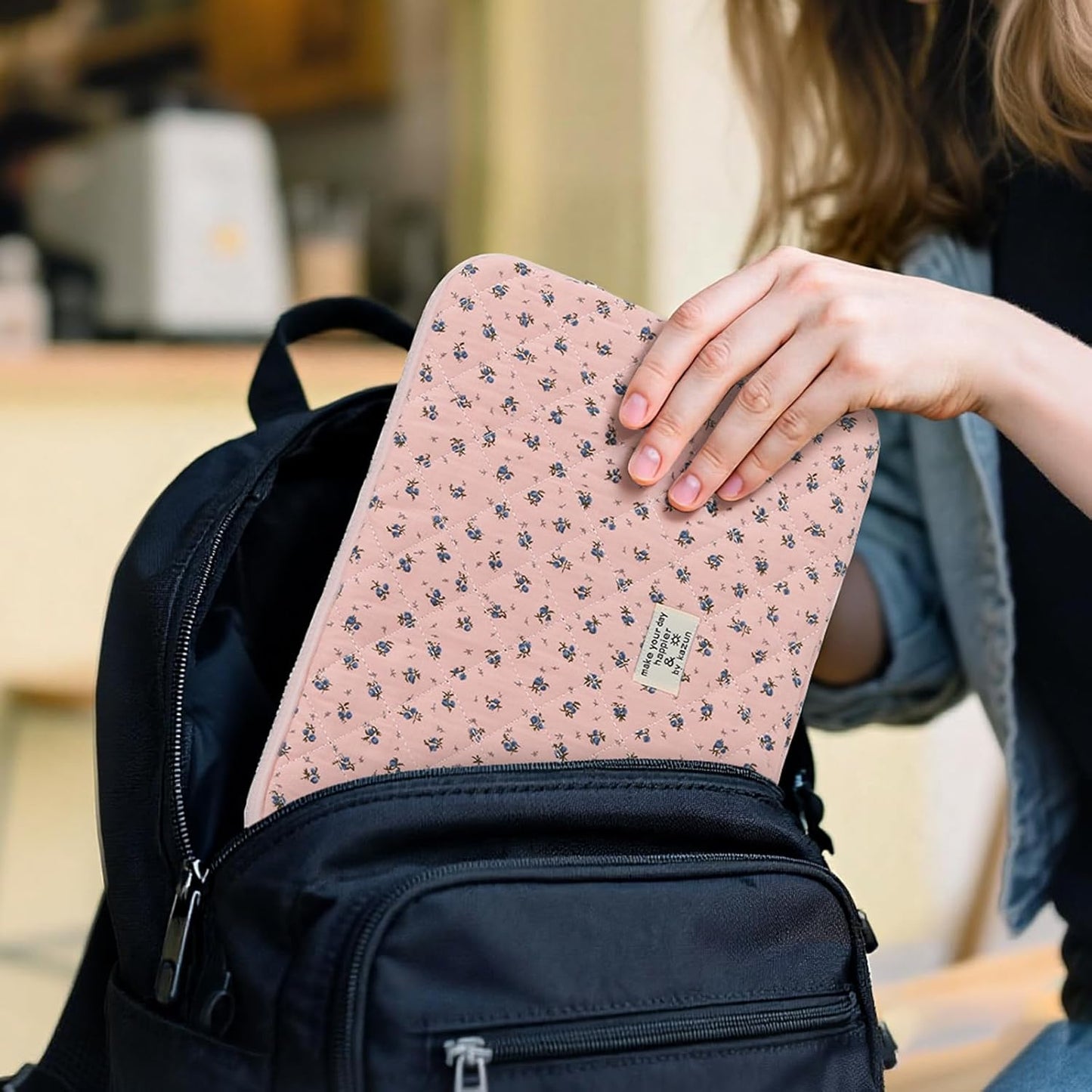 Puffy Laptop Sleeve 13 Inch Cute Quilted Laptop Protective Case Padded Floral Computer Sleeve for MacBook (A-Blue, 13 Inch)
