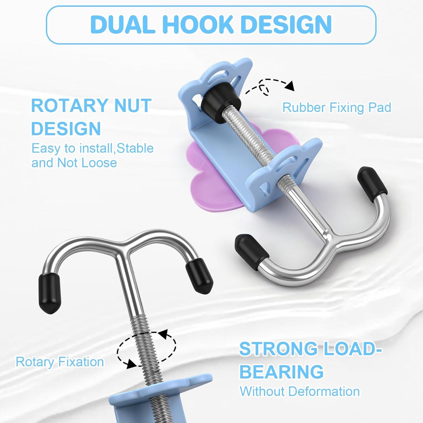 AULEEP 2 Pack Clamp-On Under Desk Bag Hook, Adjustable Purse Holder for Table with Cute DIY Stickers, 100 lbs Capacity Heavy-Duty Desk Organizer Hooks for Handbag, Backpack, Headphone, Black