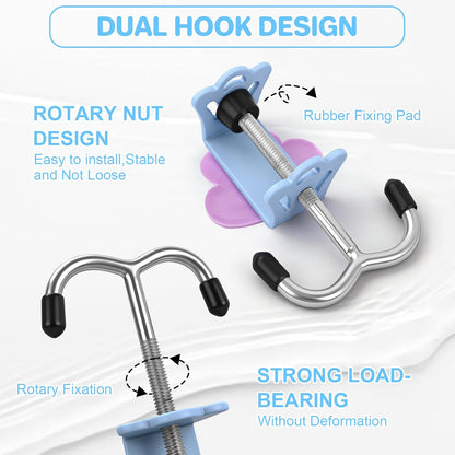 AULEEP 2 Pack Clamp-On Under Desk Bag Hook, Adjustable Purse Holder for Table with Cute DIY Stickers, 100 lbs Capacity Heavy-Duty Desk Organizer Hooks for Handbag, Backpack, Headphone, Black