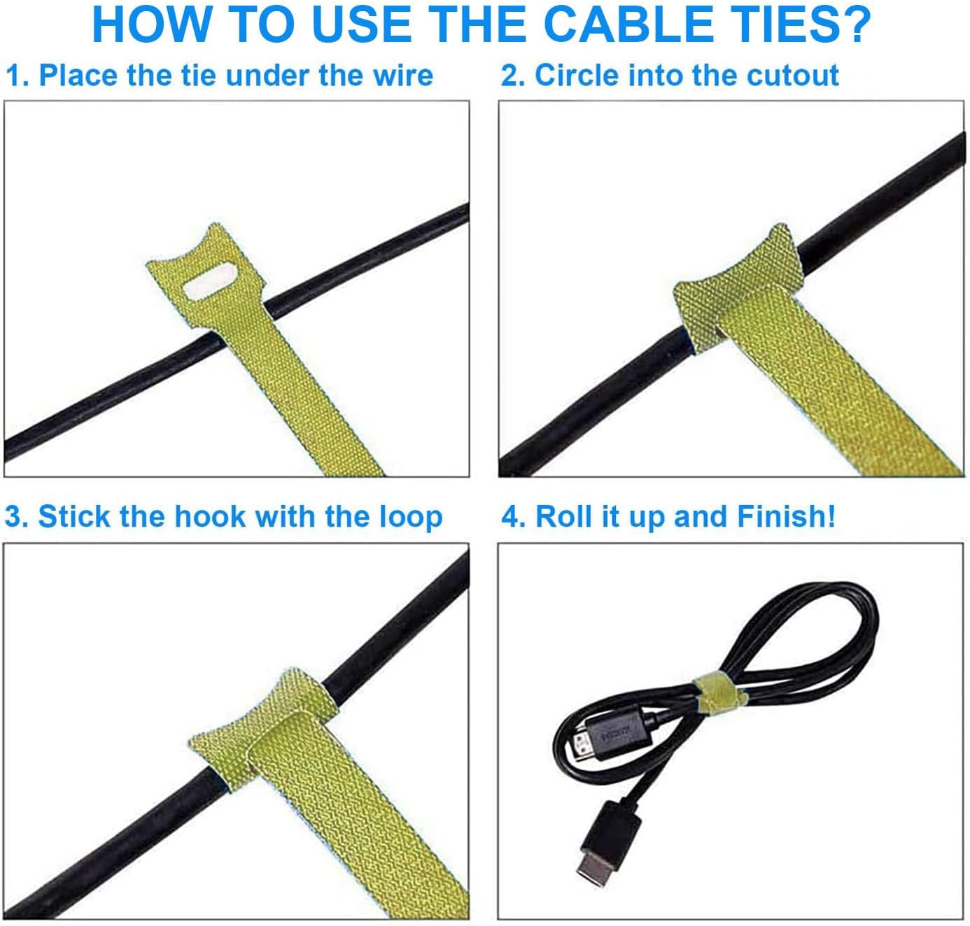 California JOS 60 PCS 6 Inches Reusable Cable Ties, Wire Ties, Cord Organizer, Cable Organizer, Adjustable Cable Management - White