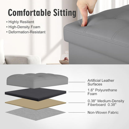 BelugaHelper Storage Ottoman Foot Rest Stool, Foldable Leather Footstool Storage Bench with Thicker Foam Padded Seat. Foot Rest Under Desk for Living Room Bedroom 350 lbs, 17x13x13 in, Brown