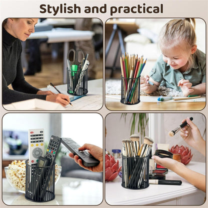 2 Sets Metal Pen Holder for Desk,Makeup Brushes Cup Holder, Pencil Holders, Pen cup, Home and Office Organizer, Black