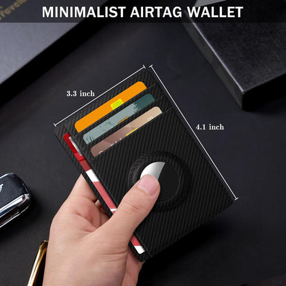 Wallet with Airtag Holder Genuine Leather Wallets Slim Minimalist Card Holder RFID Blocking Card Wallet Compatible with AirTag