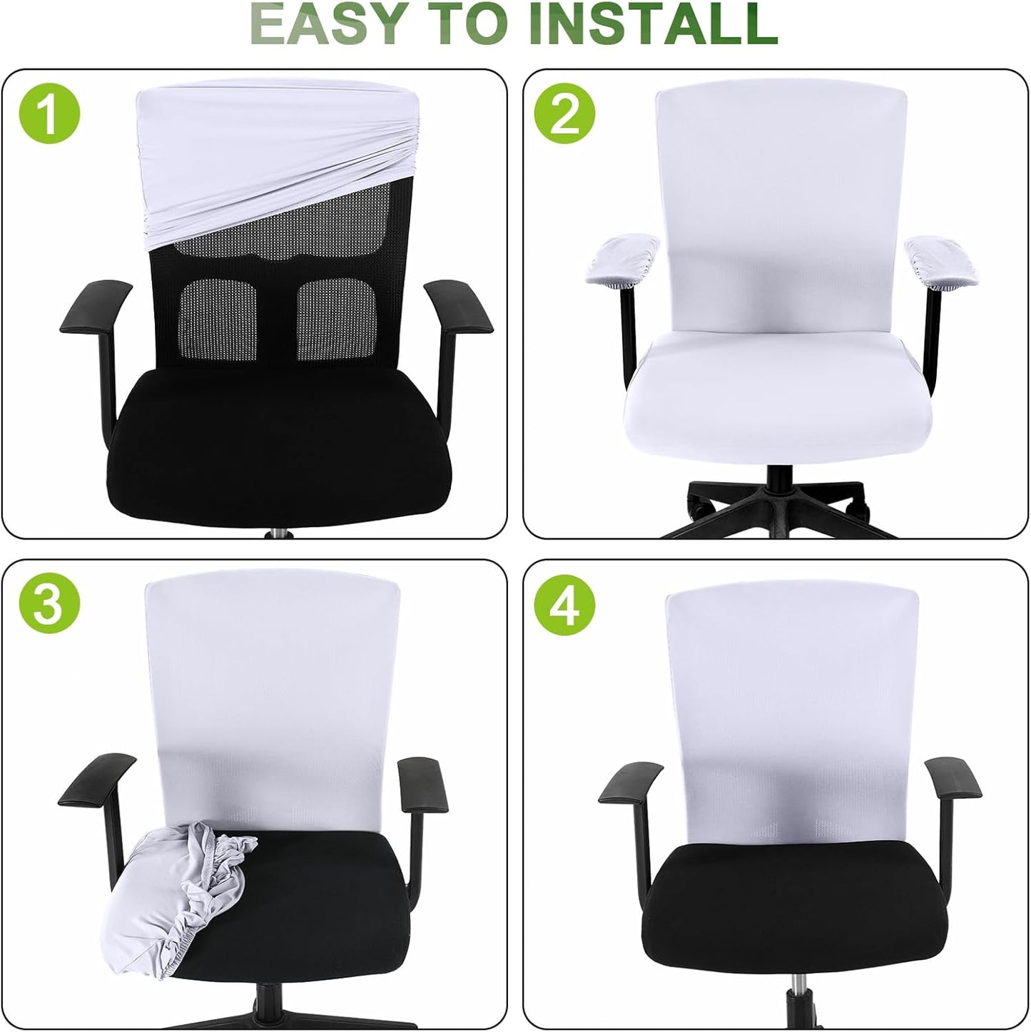 Tallew 4 Pcs Office Chair Covers Set Computer Universal Protective Stretchable Chair Seat Covers Desk Armrest Cover Pads Office Cushion Backrest for Rotating(Regular,Black)