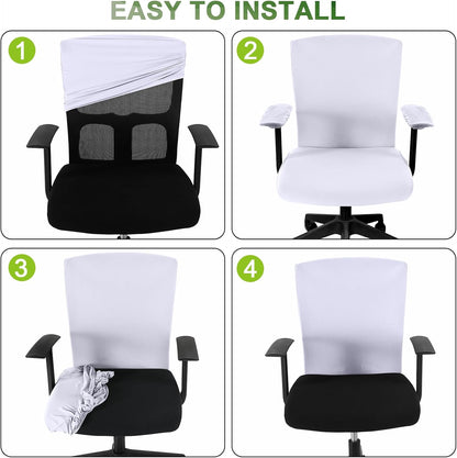 Tallew 4 Pcs Office Chair Covers Set Computer Universal Protective Stretchable Chair Seat Covers Desk Armrest Cover Pads Office Cushion Backrest for Rotating(Regular,Black)