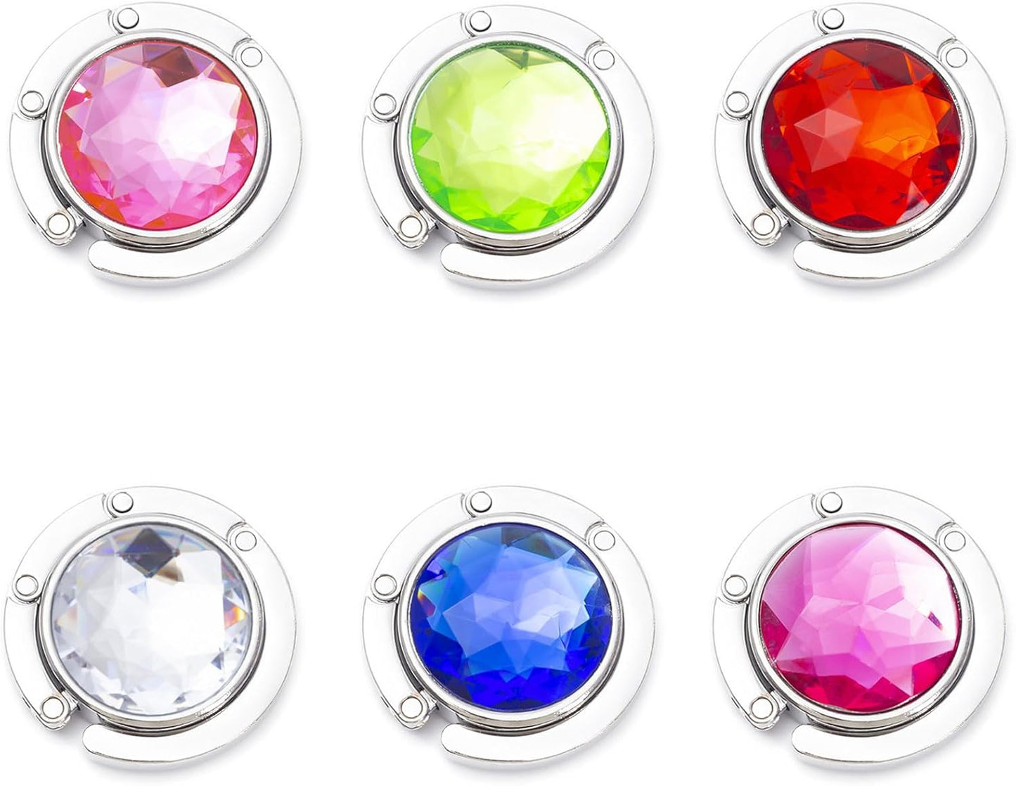 6 PCS Crystal Handbag Hooks for Tables, Portable Folding Purse Hanger, Non-Slip Bag Holder for Restaurant Office Home, Magnetic Closure, Alloy Metal, Easy to Carry
