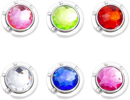 6 PCS Crystal Handbag Hooks for Tables, Portable Folding Purse Hanger, Non-Slip Bag Holder for Restaurant Office Home, Magnetic Closure, Alloy Metal, Easy to Carry