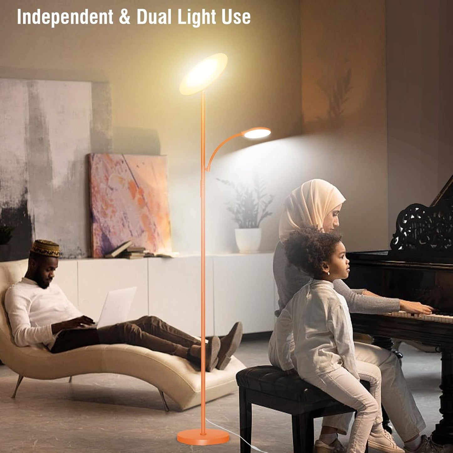 marctronic Floor Lamps for Living Room, 44W/4500LM Super Bright 2 in 1 LED Floor Lamp with Remote, Stepless Dimmable, 69" Tall Standing Floor Lamp with Bendable Reading Light for Bedroom Office