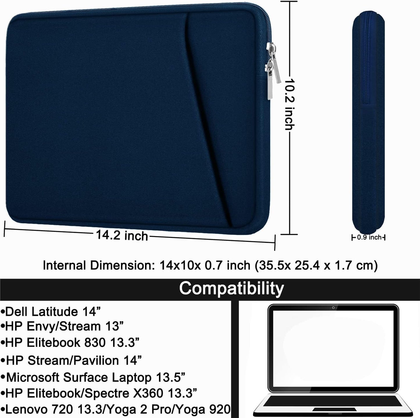 Laptop Sleeve, Durable Briefcase Shockproof Protective Case, Handbags Portable Laptop Bag for 15.6 inch HP Dell Asus Lenovo Notebook Computer with Front Pocket, Black