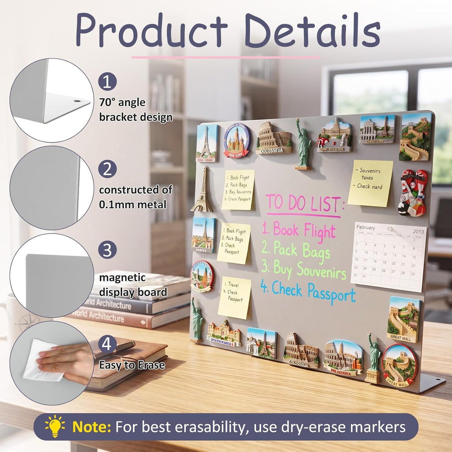 Geyoga 2 Pack Magnetic Bulletin Board with Stand, 16 x 12 Inch Black Magnet Display Board for Memo, Menu, Notes, Photos, for Kitchen Countertop, Office Desk, School