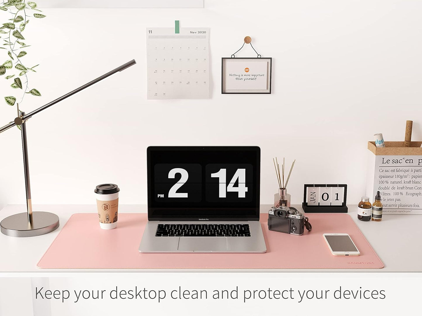 RENMTURE Dual-Sided Mouse Pad, Natural Cork & PU Leather Large Desk Pad for Office and Home Work, Desk Protector Non-Slip, Waterproof, Easy Clean (Olive Green, 32"x16")