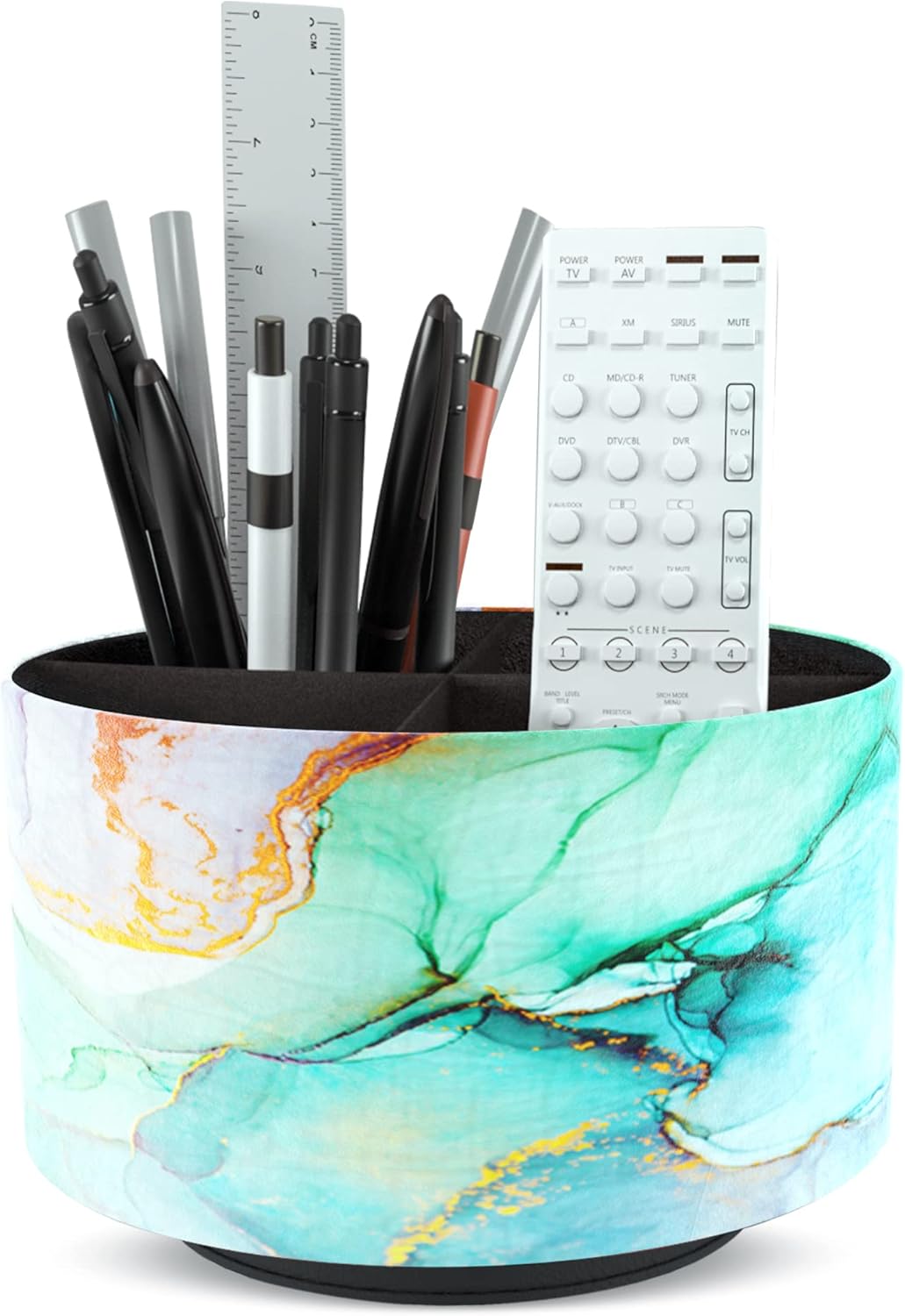 Round Leather Art Supply Organizer,Remote Control Holder,360 Degree Rotating,Multi-Functional Pencil Holder,4 Compartments Desktop Stationary Organizer(1-Fractal Flower) | Round - Colors B