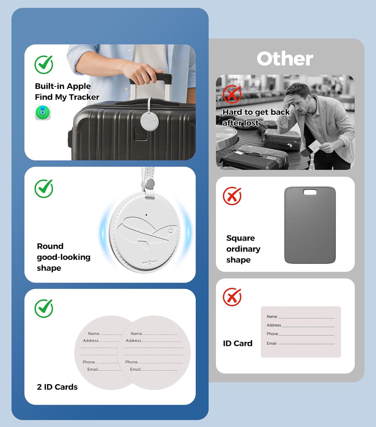 Smart Luggage Tag Works with Apple Find My, Premium Leather Suitcase Tracker with 2 ID Labels, TSA-Friendly, Anti-Lost Travel Essentials for Bags Backpacks, Wireless Charging, Black