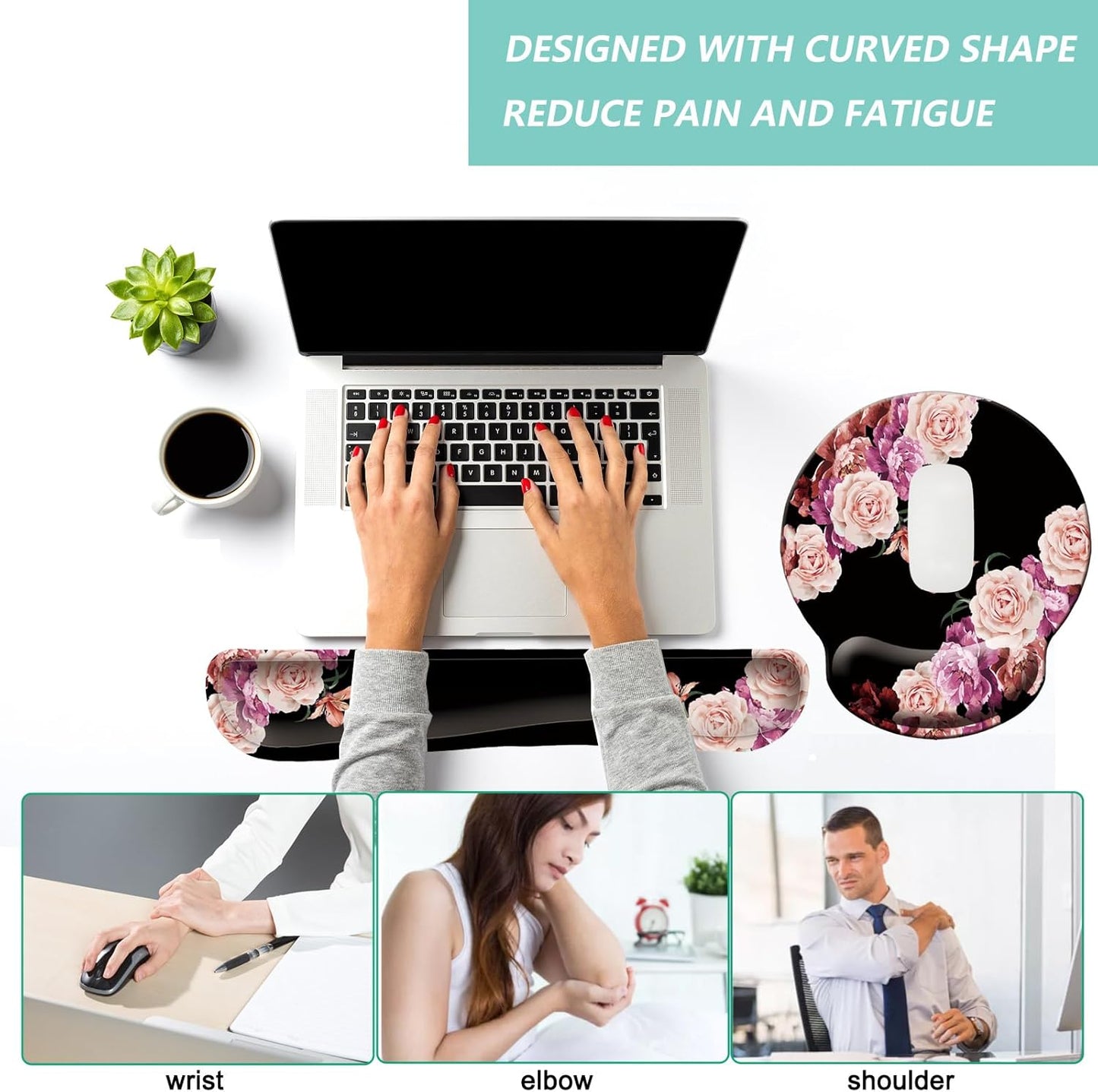 Keyboard Wrist Rest Pad Mouse Pad with Wrist Support Set of 3, Mousepad with Non-Slip Rubber Base, Ergonomic Memory Foam Mouse Wrist Cushion Support for Home Office Laptop Computer Gaming, Forest