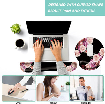 Keyboard Wrist Rest Pad Mouse Pad with Wrist Support Set of 3, Mousepad with Non-Slip Rubber Base, Ergonomic Memory Foam Mouse Wrist Cushion Support for Home Office Laptop Computer Gaming, Forest