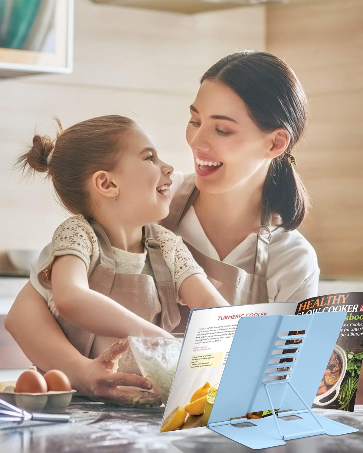 MSDADA Desk Book Stand Metal Reading Rest Book Holder Adjustable Cookbook Documents Holder Bookstands for Recipes Textbook Music Books, the First Day of School Gift for Students, Teachers (Light Blue)