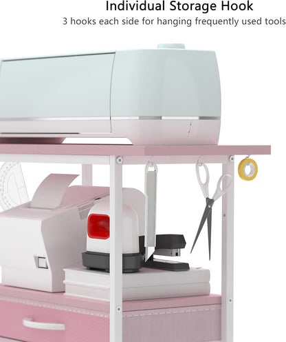 VENNQD Organizer and Storage Stand Compatible with Cricut Machines,Rolling Storage Cart/Shelf with 24 Vinyl Roll Holders，2 Fabric Drawer,Accessories Holder,Tool Hook for Craft Room Home (white)