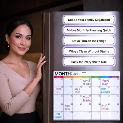 Magnetic Whiteboard for Fridge - Large Dry Erase Calendar for Wall | 2 Magnetic Dry Erase Board 10.5" x 16.5" & 7" x 16.5", Monthly Goal Setting & Habit Tracker, 5 Markers and 6 Adhesive Hooks