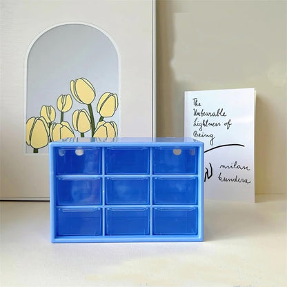 Feadily 2PCS Small Drawer Organizer for Desk, Desktop Drawer Organizer with 9 Clear Drawers, Plastic Desktop Storage Drawers 7.1 Inch x 3 .9 Inch x 4.7 Inch, White