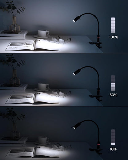 JHD Led Desk Lamp with Clamp - 10 Brightness Levels, 12" Flexible Gooseneck,Eye Protection USB Lamp - Suitable for Home Office, Reading, Bed Light,Quality Black Metal Clamp Light,Headboard Lamp