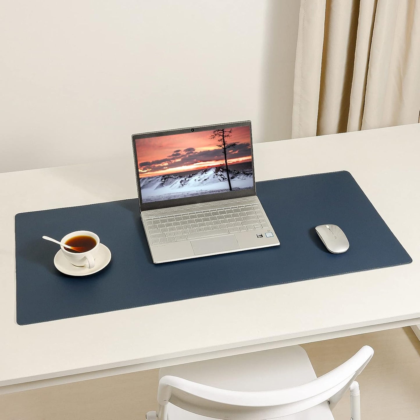 Leather Desk Pad,Wolaile 36x17 inch Large Mouse Pad,Waterproof Non-Slip Writing Desk Blotter,Computer Mat Desktop Protector for Office Home,Black