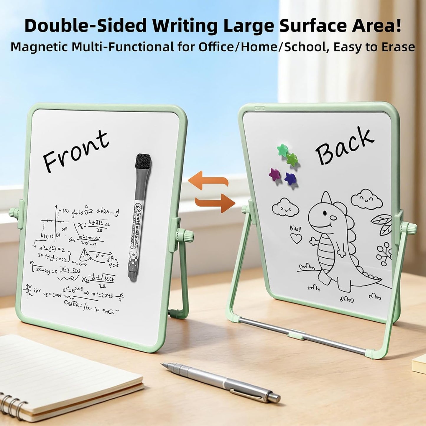 Colorful Dry Erase White Board 8.3x11in, Magnetic Desktop Board with Stand, 2 Markers (Eraser Head), 4 Magnets - Double-Sided Easel for Daily Planning, Memo, Office/Home/School (Blue)