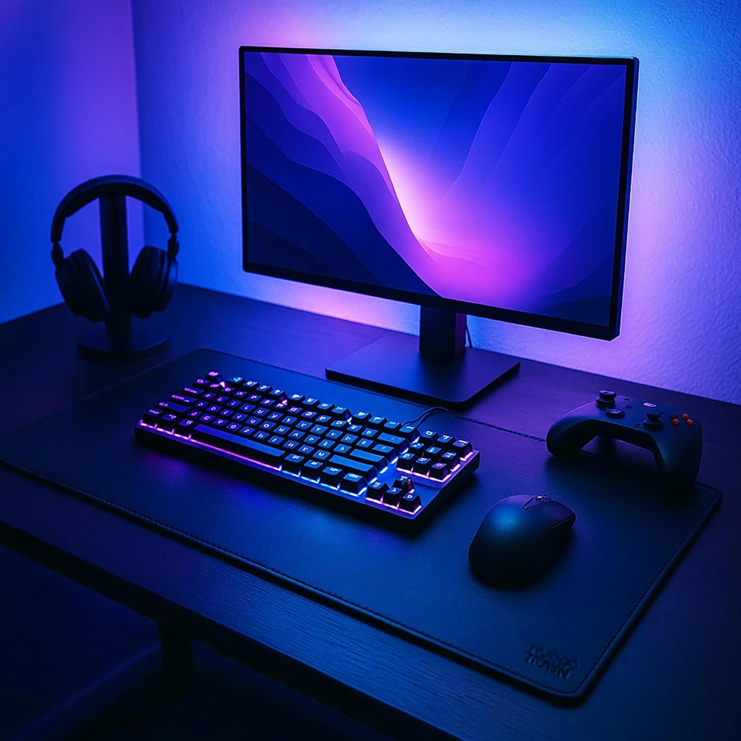 Leather Desk Mat Desk Pad - Full Grain (32x16) Leather Desk Cover Blotter & Protector - Large Computer Keyboard Gaming Table Mat - Desktop Accessories Mouse Pad for Laptop, Office & Home