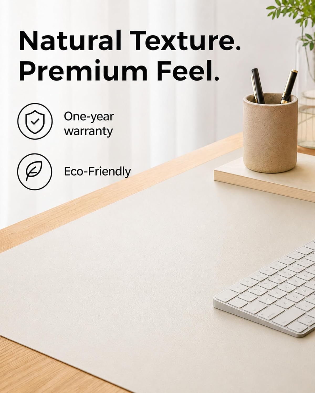 Aothia Dual-Sided Desk Pad - 25.6x13.7 inches Leather Desk Mat, Natural Cork Desk Pad Protector, Large Mouse Pad for Desk, Waterproof Desk Blotter Pad, Desk Writing Pad for Office Work/Home, Black