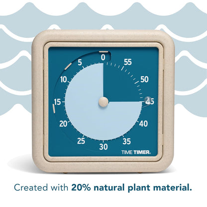 Time Timer® Retro 8 inch Eco Edition Visual Timer - 60 Minute Desk Countdown Clock Made with at Least 20% Natural Plant Material- Blue Water