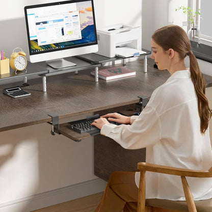 suptek Keyboard Tray Under Desk Pull Out with C Clamp Mount, Computer Keyboard & Mouse Tray, 25.6 (30 Including Clamps) x 11.8 inch Slide-Out Platform Computer Drawer for Typing, Black, DSF1