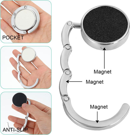 2Pcs Foldable Purse Hook, Women's Bag Table Hanger Collection, Foldable Purse Hooks for Table & Desk, Desk Hooks for Purse, Handbag Hanger Holder (Black & White)