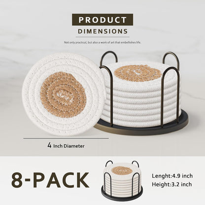 Lazebox Coasters Set of 8 for Drinks, 4 Inch Large Coasters for Coffee Table, Tabletop Protection for Hot & Cold Drinks, Versatile Coasters for Home Decor, Non-Slip & Easy to Clean, Coffee